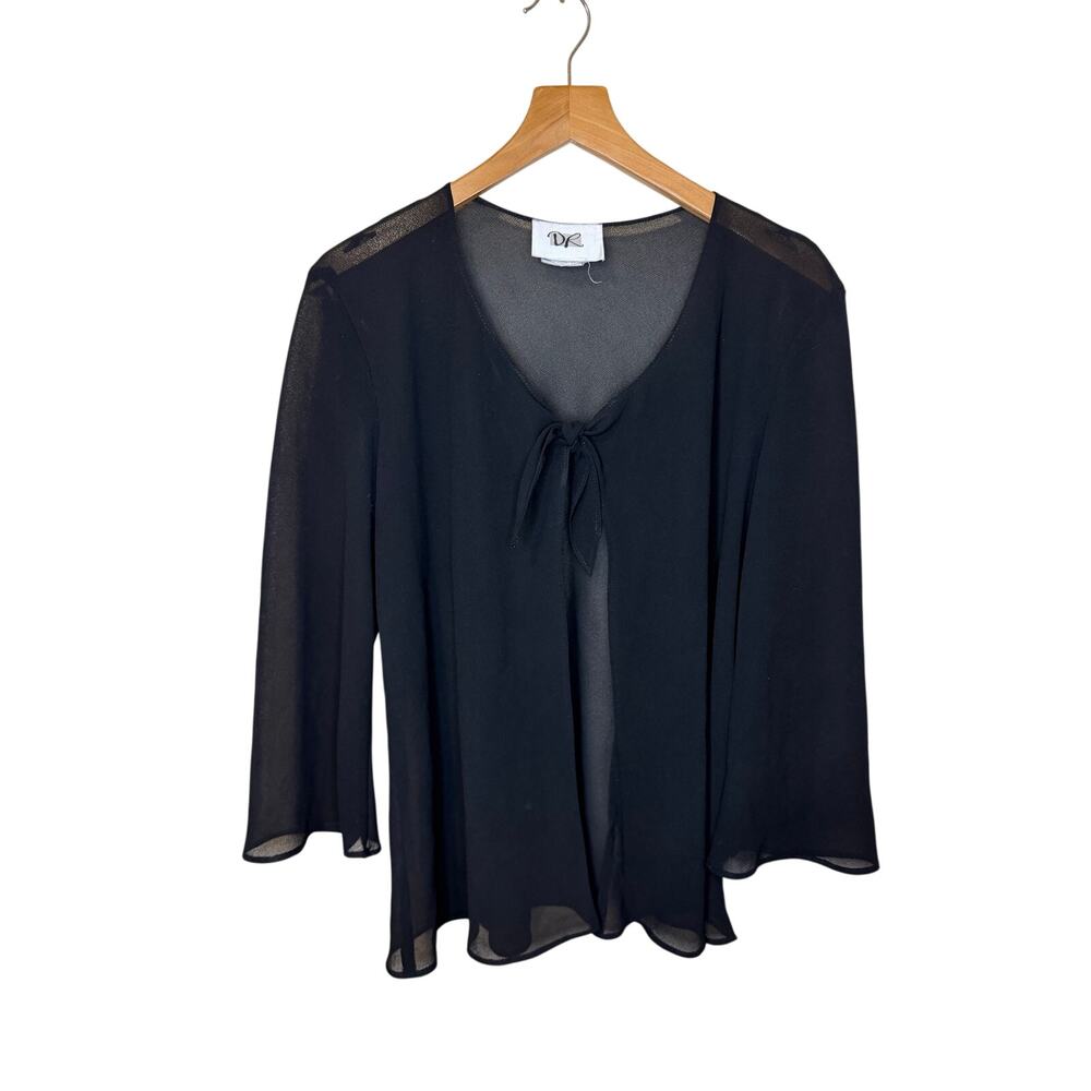 Y2K DR Balletcore Whimsygoth Black Ruffle Sheer Tie Front Top Jacket Size 14